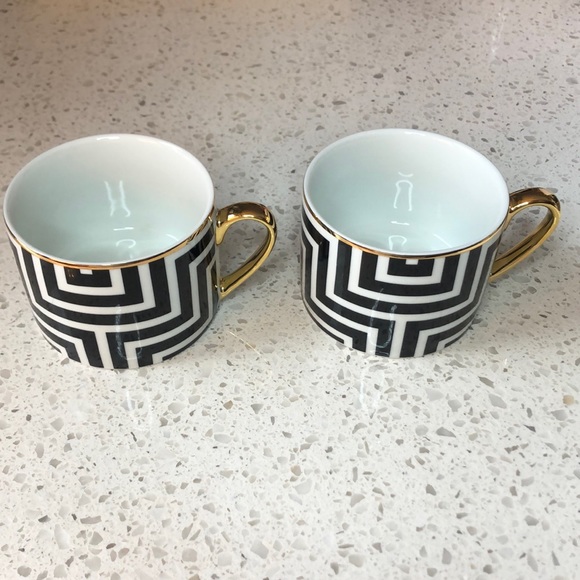 NWT H&M home black and white geometric tea/coffee cups with gold rim & handle. - Picture 1 of 6